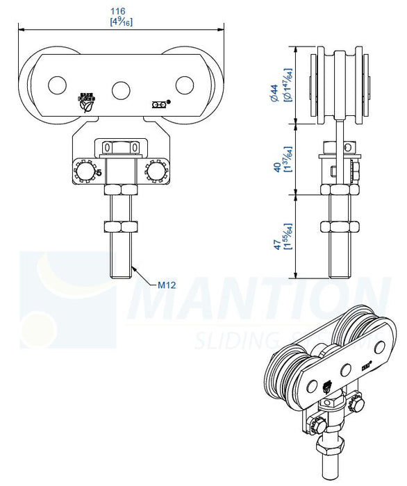 Monture fixation sur chant M12 Galet Acier 0255A