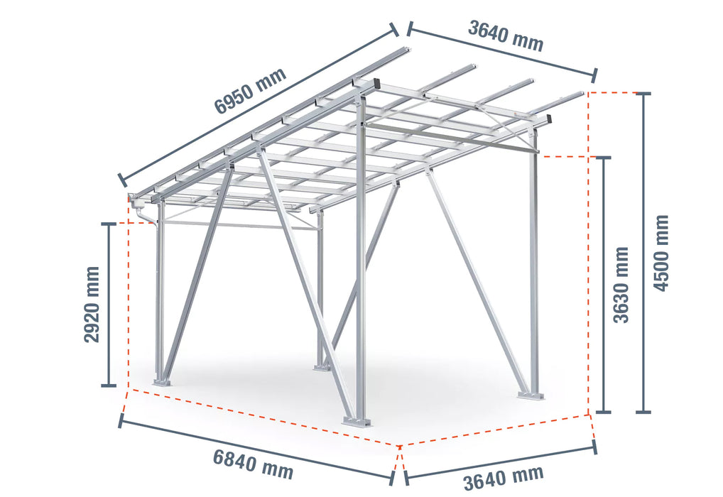 Abri pour camping-car en aluminium avec gouttière, hauteur de passage 2920 mm