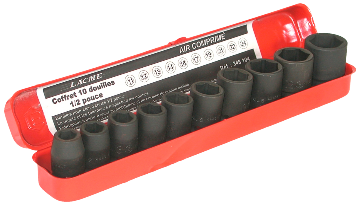 Coffret De 10 Douilles 1/2 Pouce De 11 A 24 Mm 348104 Lacme
