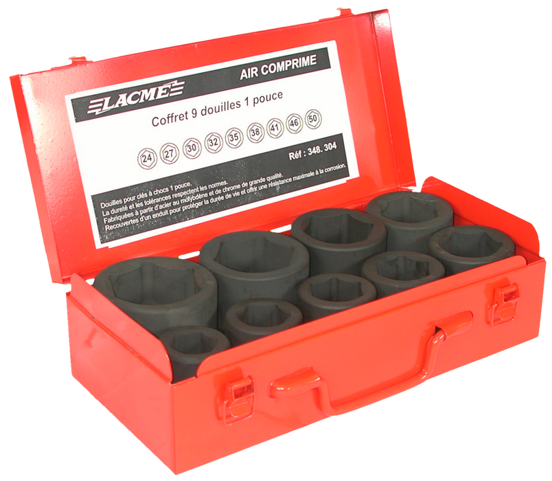 Coffr.9 Douilles Courtes 1"Ind 348304 Lacme