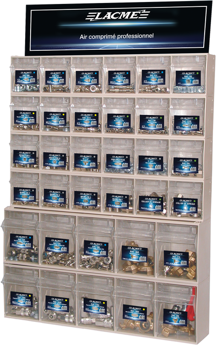 Présentoir Raccords Univers.2: 34 Références - 440 Produits 370100 Lacme