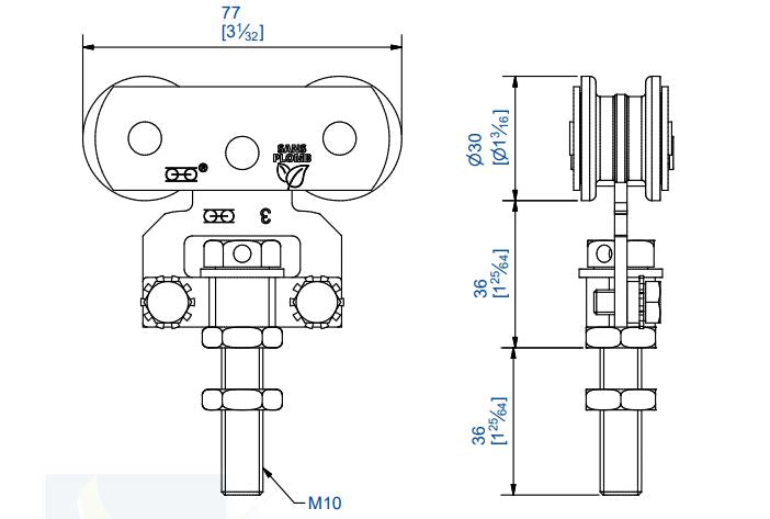 Monture fixation sur chant M10 porte 80kg 0235A