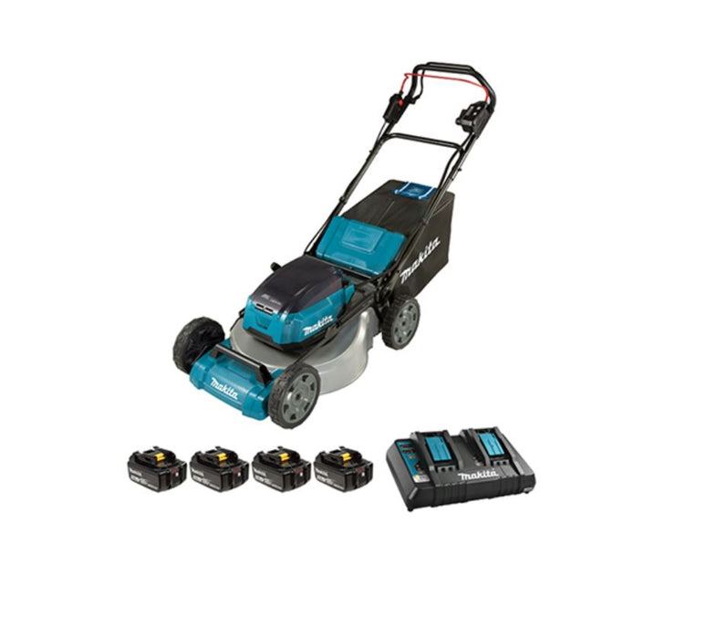Tondeuse à batterie 36V (2x18V) + 4x 18V 5Ah + 1 chargeur double DC18RD  53 cm  - DLM536PT4 Makita