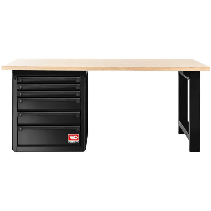 Établi avec plateau bois et meuble bas 6 tiroirs - noir - RWS2-2MW6DBSPF Facom