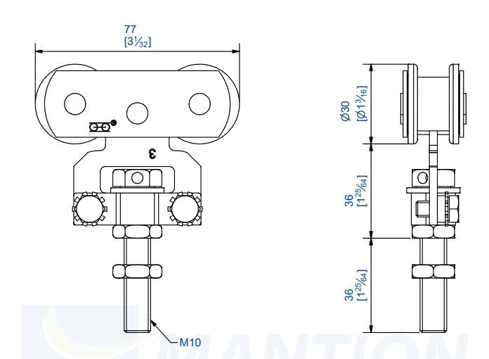 Monture fixation sur chant Galet Delrin M10 porte 80kg 0235D
