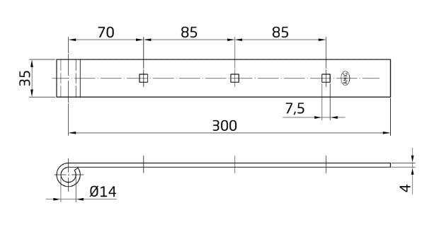 Penture droite QC 300 x 35 x 4 mm ø 14mm en acier finition noir - AMIG12655
