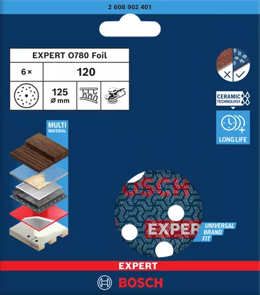 Lot de 6 abrasifs ø 125mm  EXPERT O780 - Bosch Pro