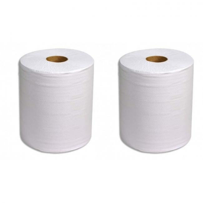 LOT DE 2 BOBINES D'ESSUYAGE PAPIER BLANC