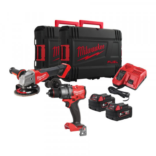Pack Milwaukee M18 FUEL Perceuse FPD3 + Meuleuse 125 mm FSAG125X 2x5Ah - 4933492516
