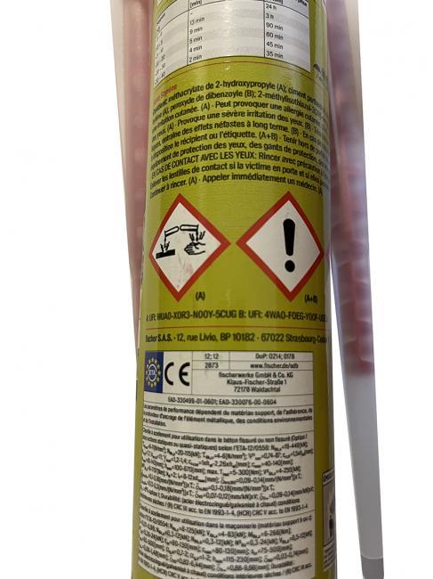 Résine de scellement hybride FIS HT pour tiges filetées Fischer 300ml GRIS