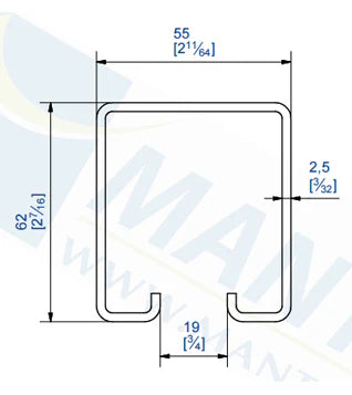 Rail 62x55 Chemin de roulement pour portes suspendues prix au ML