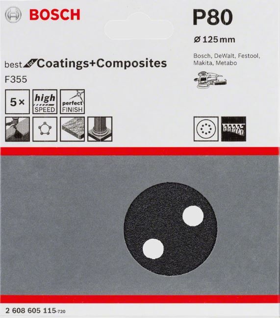 Pack de 5 disques abrasif F355 Bosch 2608605115