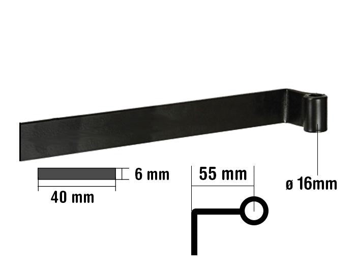 Penture coudée noire pour volets battants fer plat 40x6 mm
