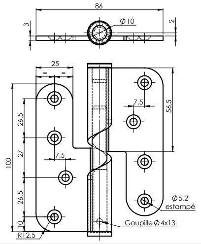 Paumelle inox brossé hélicoïdale bois/bois 100x86 mm