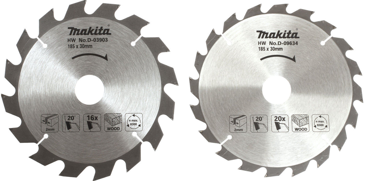 Lot De 2 Lames Lames Carbure Bois Po 185x30 mm 16/20D Makita D-20052
