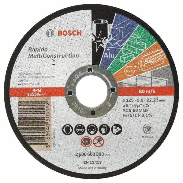 Disque à tronçonner à moyeu plat Rapido Multi Construction Bosch 2608602383