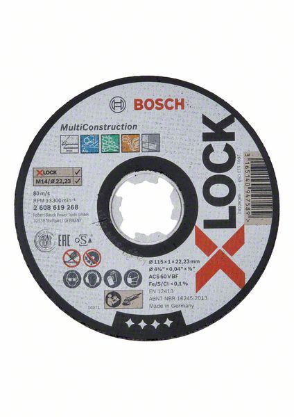 Disques à tronçonner droits X-LOCK Multi Material 115x1x22,23 mm Bosch 2608619268