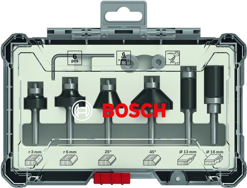Kit de 6 fraises à araser et de bordage à queue de 6 mm Bosch 2607017468