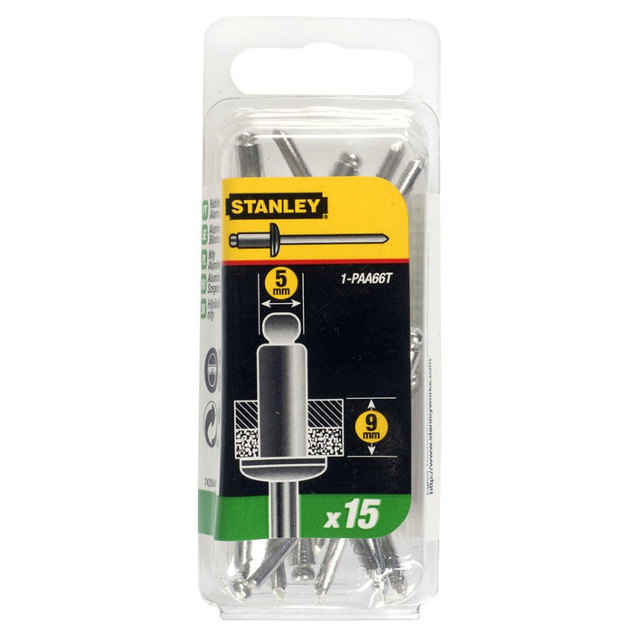 Rivet Aluminium - En Boite LONG - 5 mm x 9,5 (x 15 pcs) Stanley 1-PAA66T